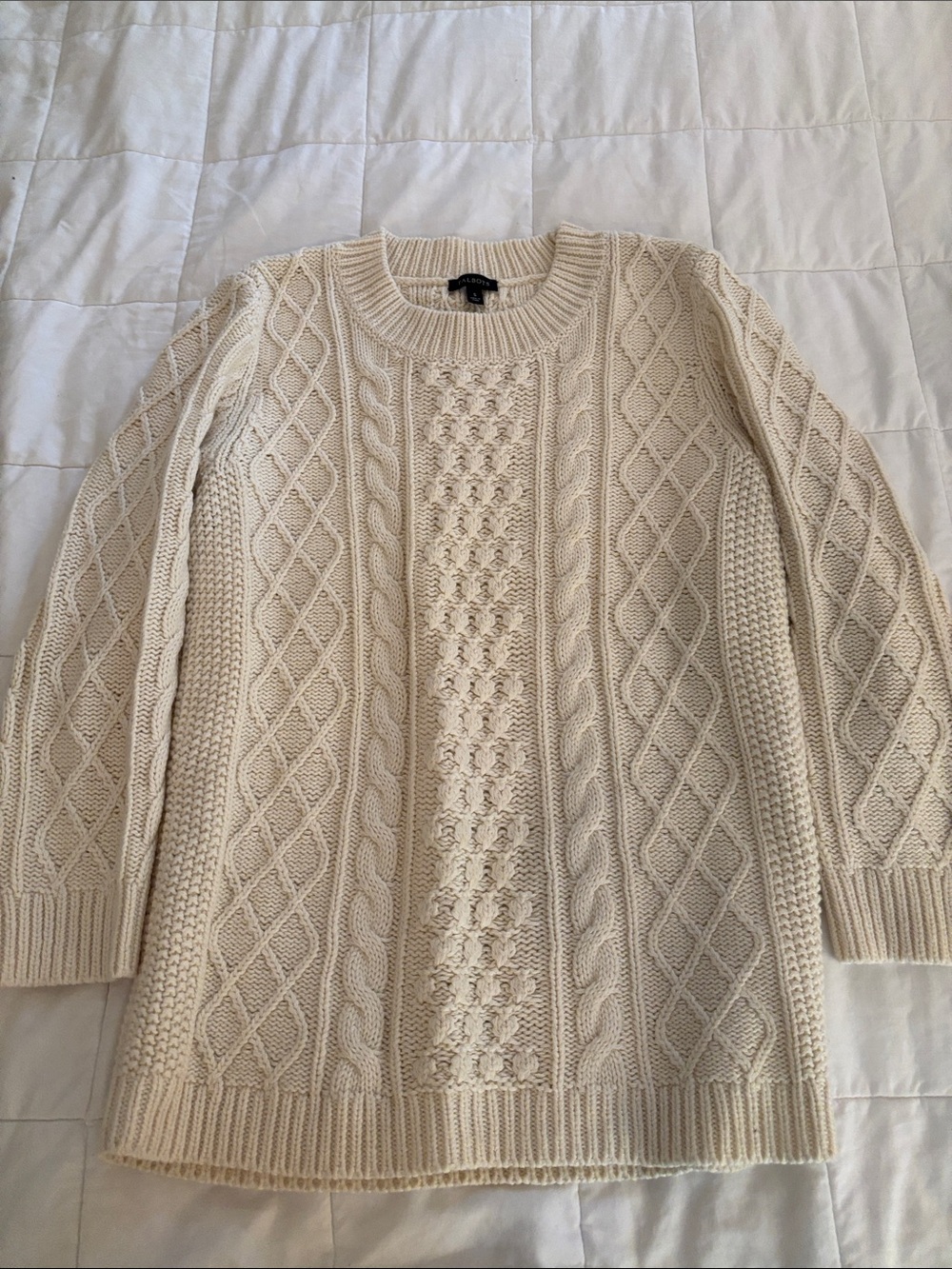 Talbots Cable Knit Crewneck Sweater - Cream Sz small